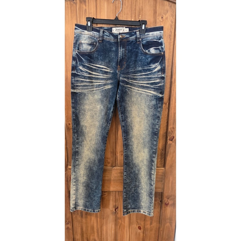 Akademiks Jeanius Jeans Mens 30 Blue Denim Acid Wash Straight Leg Whiskering Y2K